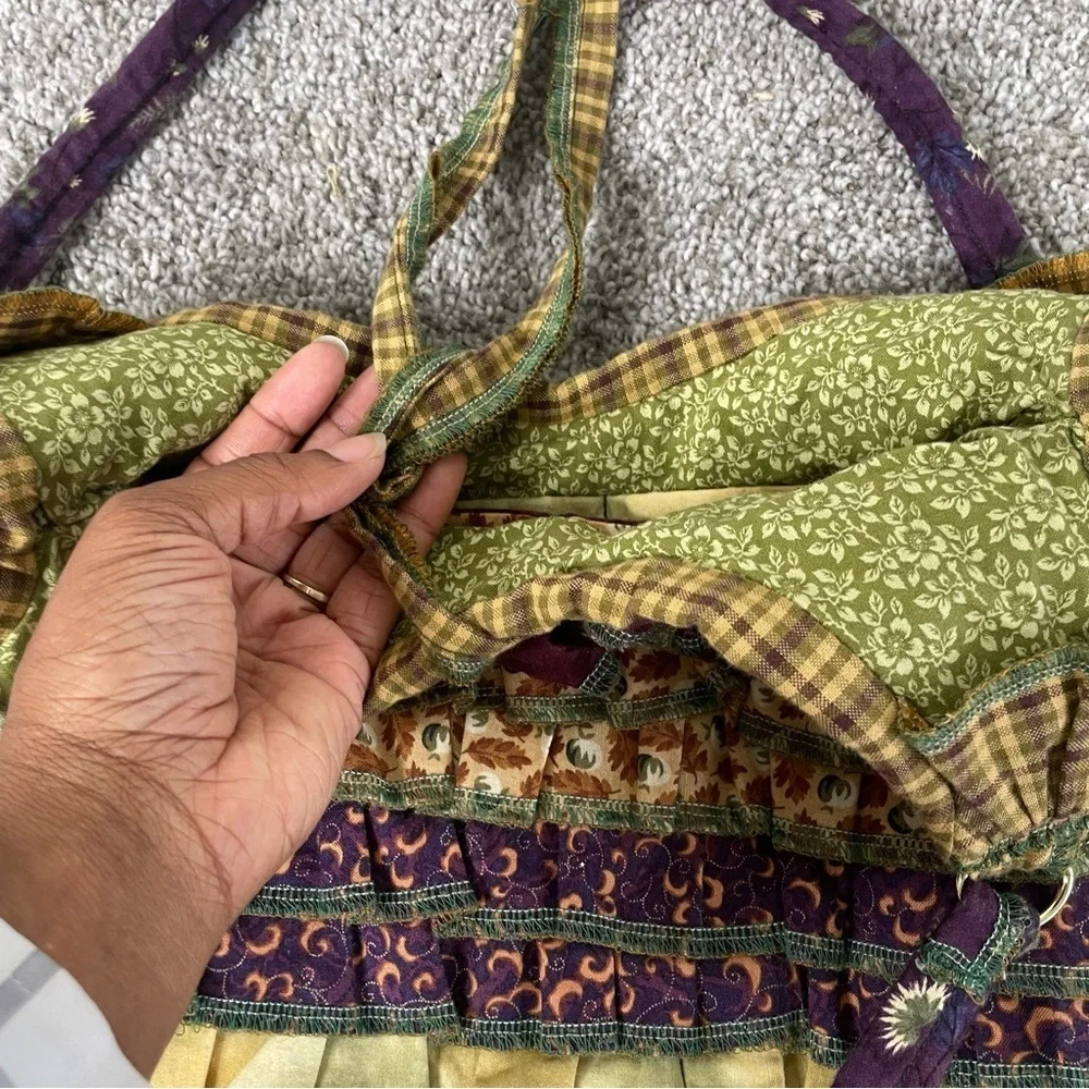 Womens Handmade Ruffle Cottagecore Boho Bag Mix Pattern Quilted Hobo Sack Purse